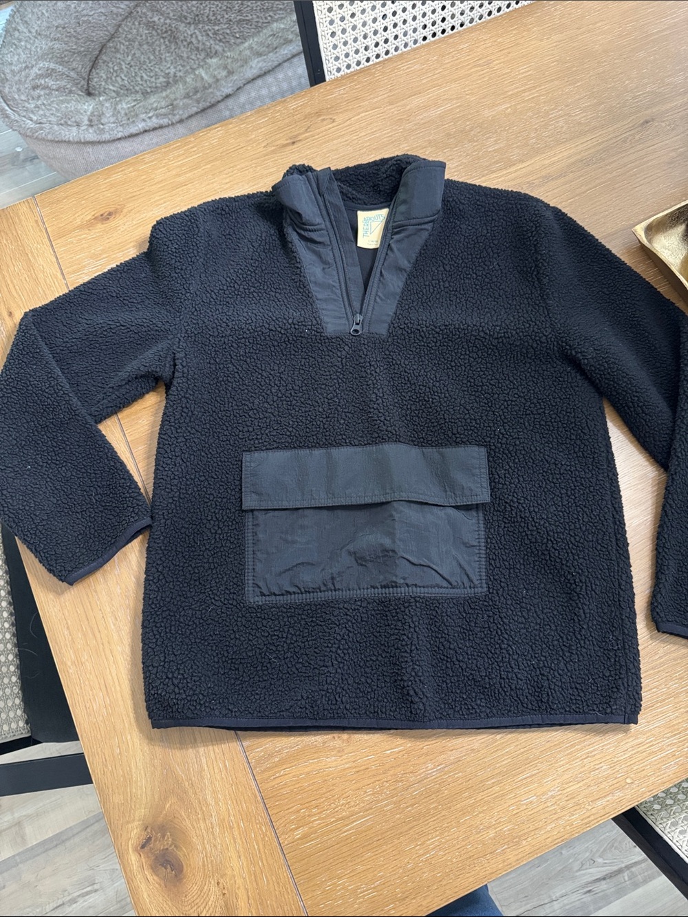 Black Sherpa Pullover with Front Pocket